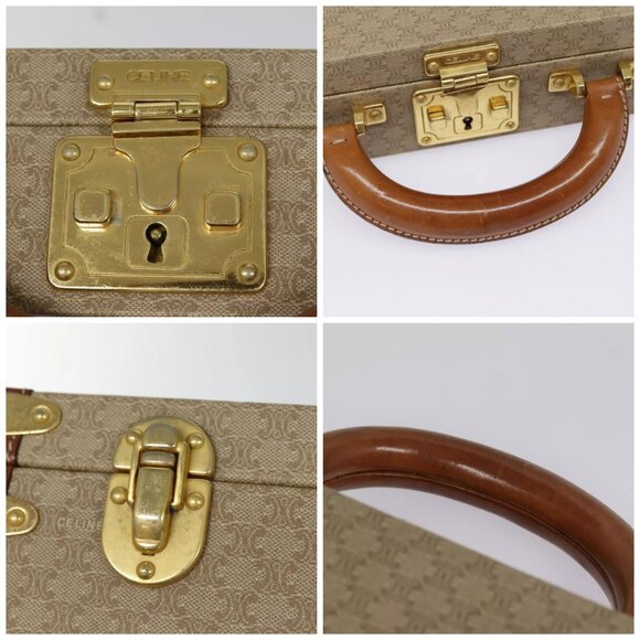 CELINE Macadam Canvas Attache Case Beige Brown Gold Auth 88818 - Picture 16 of 16
